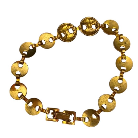 Vintage Circle Disc Gold Tone Bracelet - Picture 2 of 2
